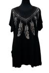 A25703 - Tunic Top Feather Neck - Black