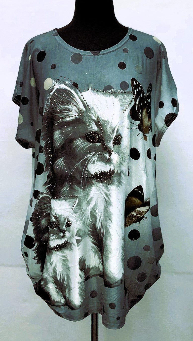 E21151-2-Fun Top 2 Cats - Grey