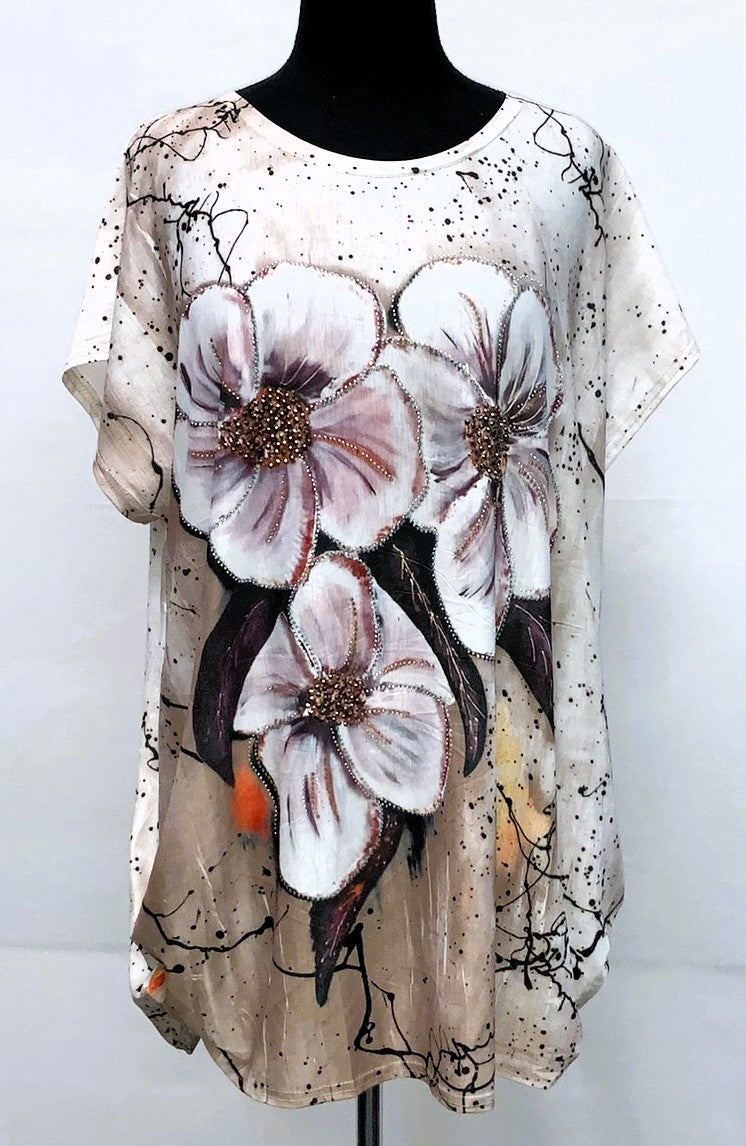 E21167-2-Fun Top Flower - Khaki