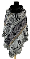 F11154-3 - Pull On Poncho Faux Fur - Grey Multi