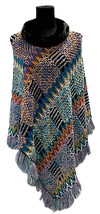 F11154-5 - Pull On Poncho Faux Fur - Blue Multi
