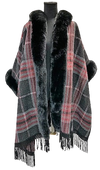 F11156-2 -Open Poncho Faux Fur w/ Sleeve - Black