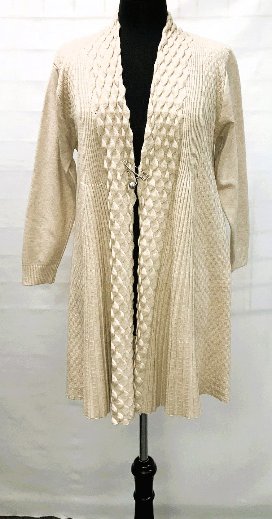 F11718-3-Cardigan w/Clip  - Beige