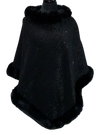 F11770-2  Pull on Poncho/Faux Fur - Black