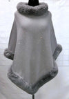 F11771-1 - Pull on Ponchow/Faux Fur Bling - Grey