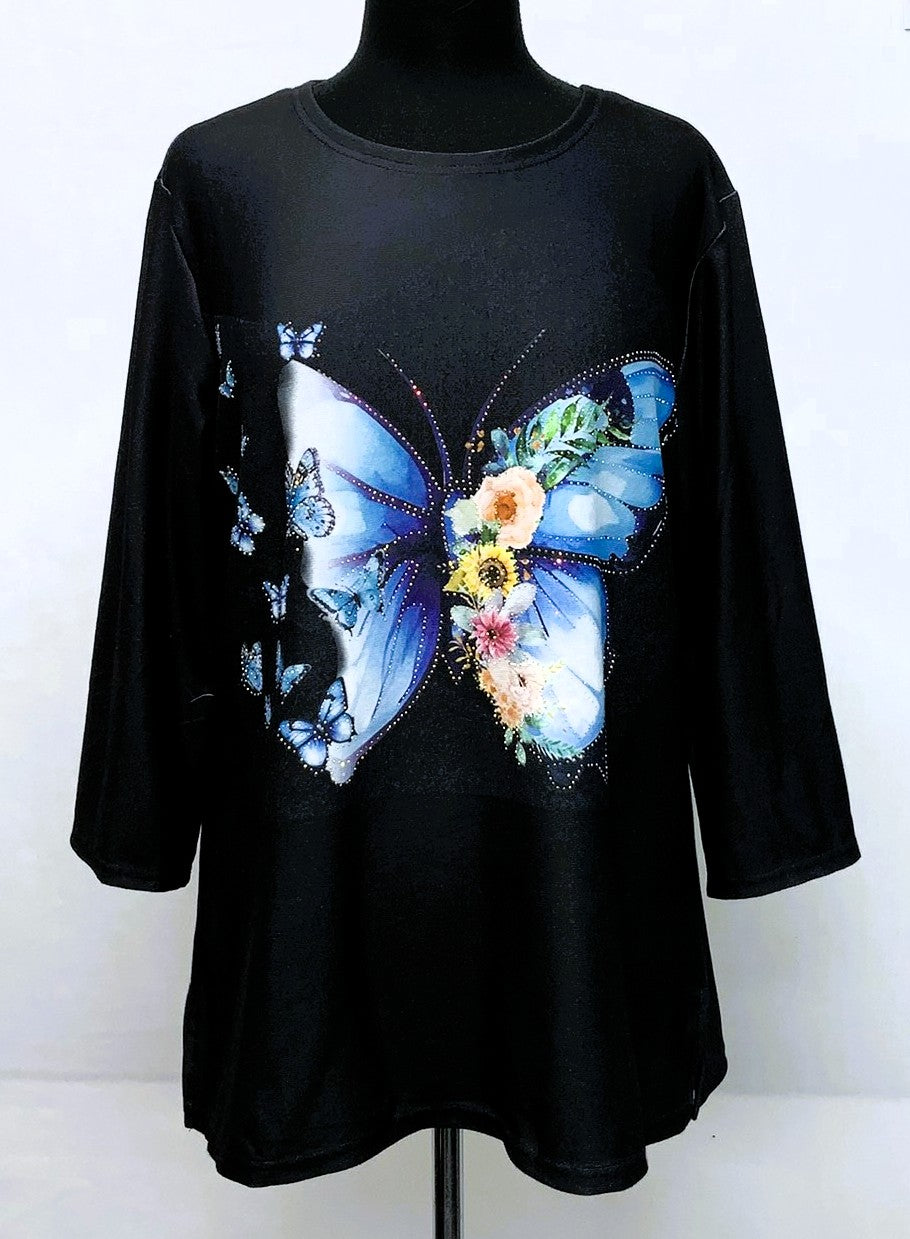 F11905-Fun Fall Top Butterflies - Black