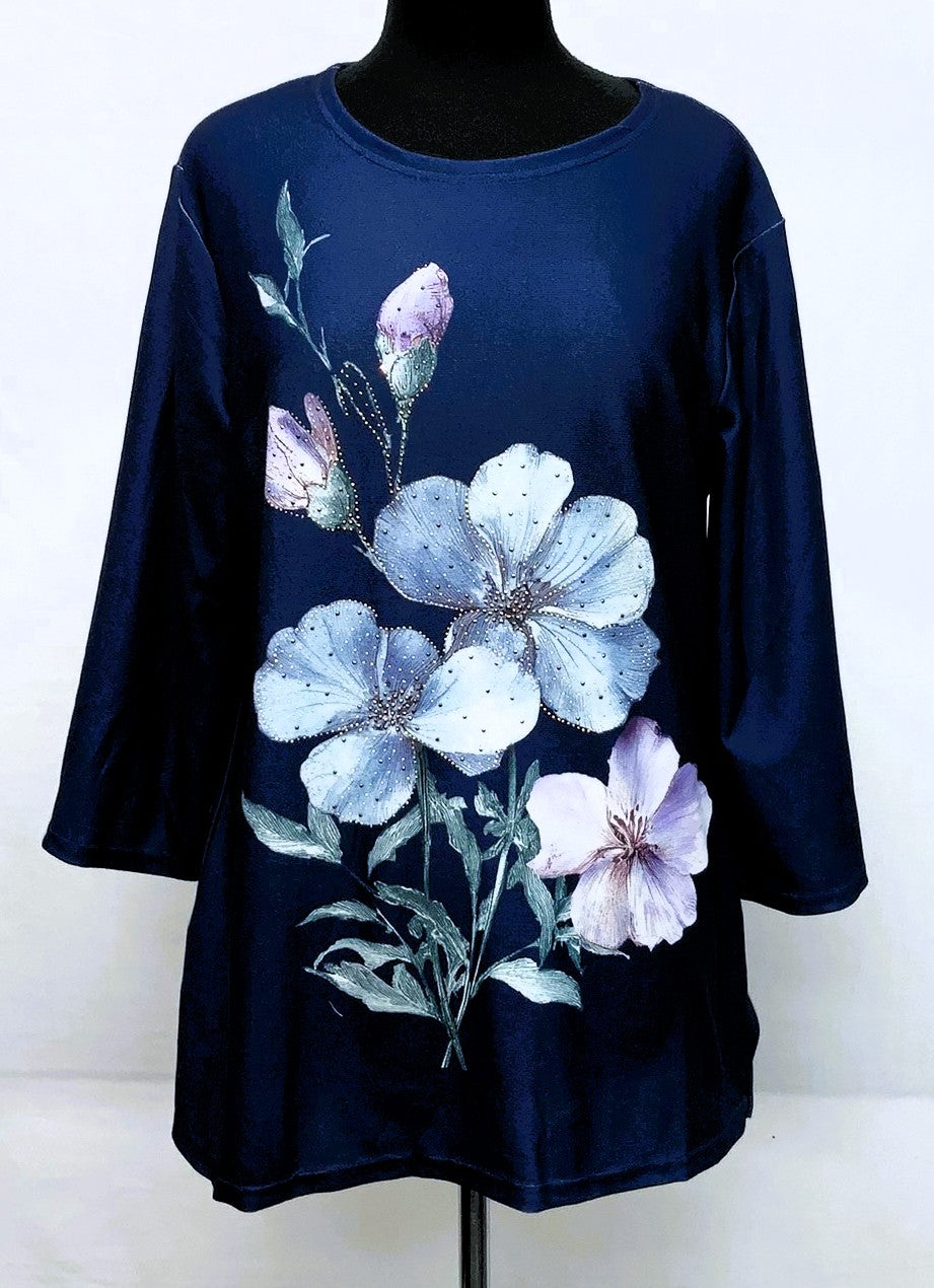 F11908-Fun Fall Top Floral - Navy