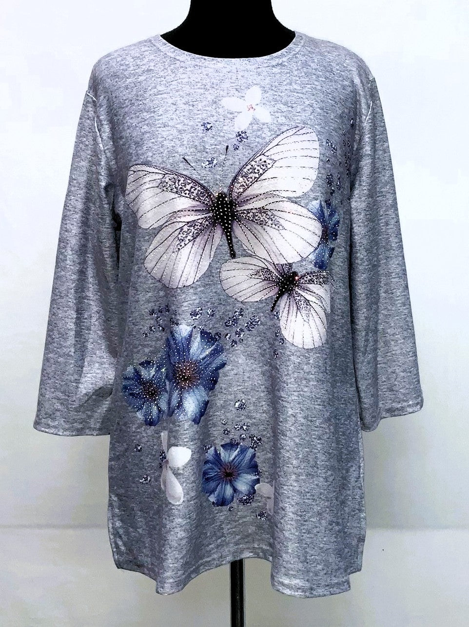 F11910-Fun Fall Top Purple Butterfly - Grey