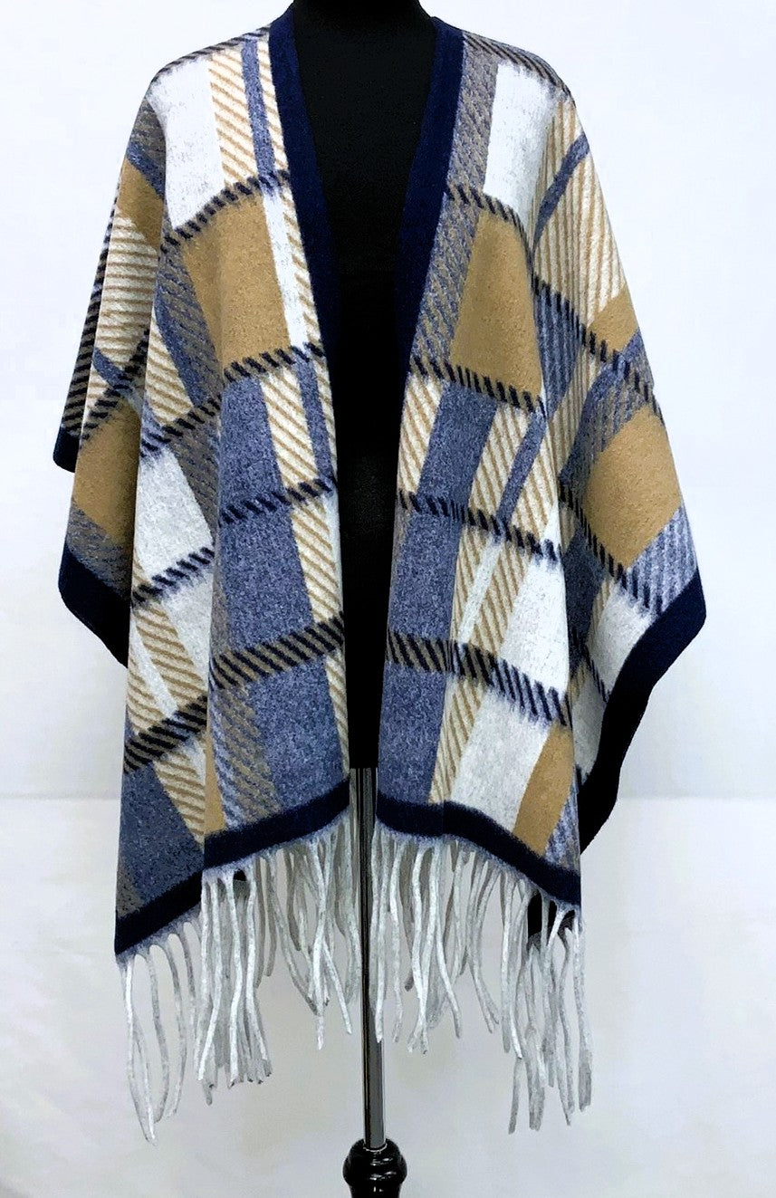 F11911-Open Poncho - Checker