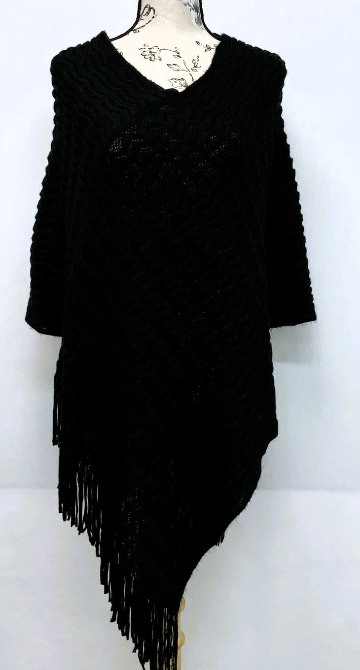 F11922-2-Pull on Poncho - Black