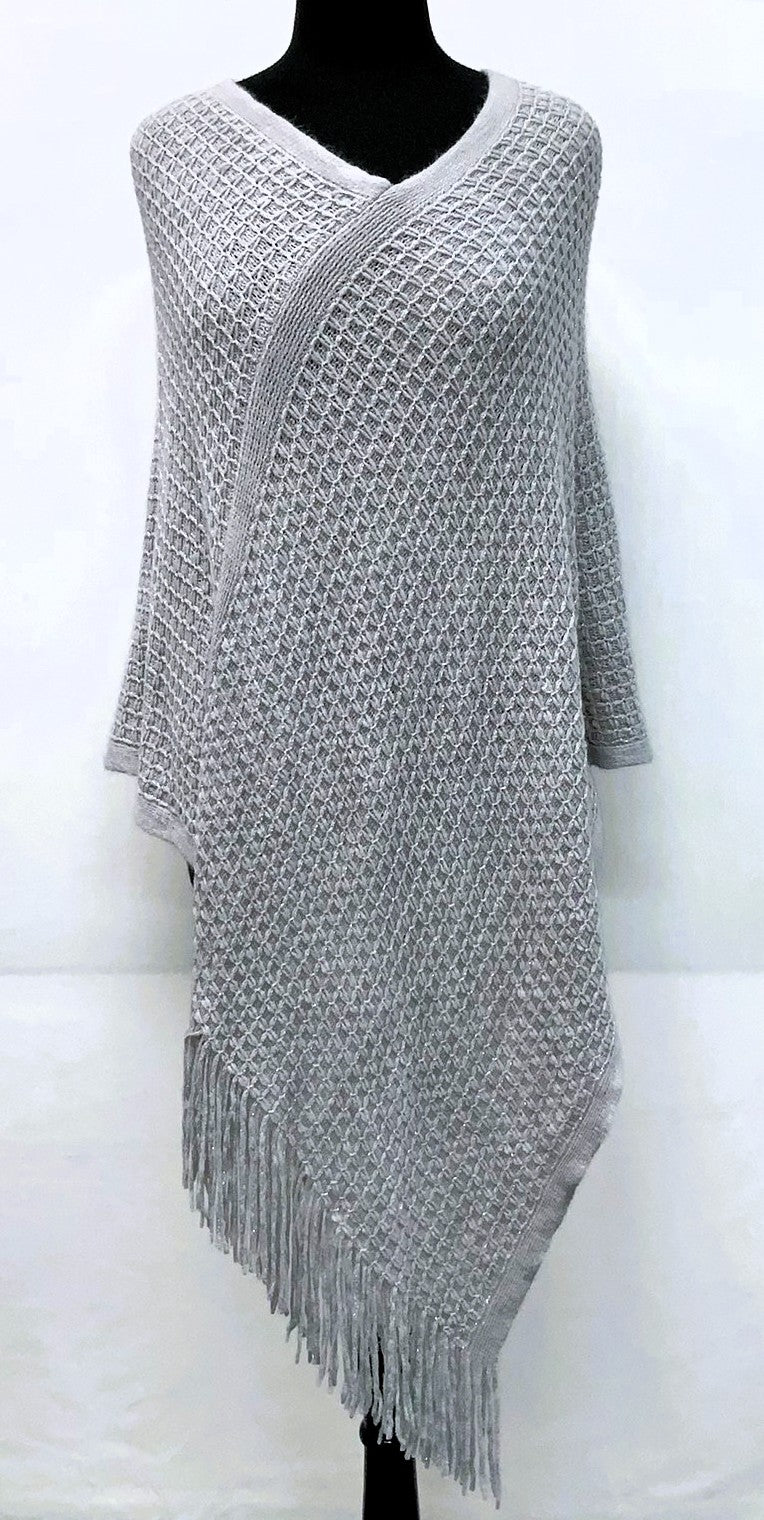 F11923-2-Pull on Poncho - Grey