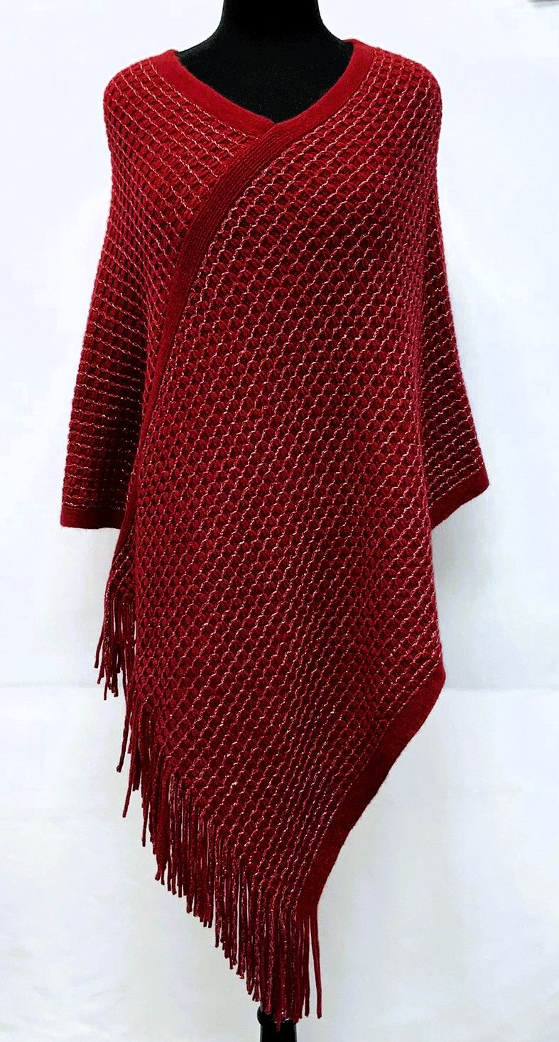 F11923-3-Pull on Poncho - Burg