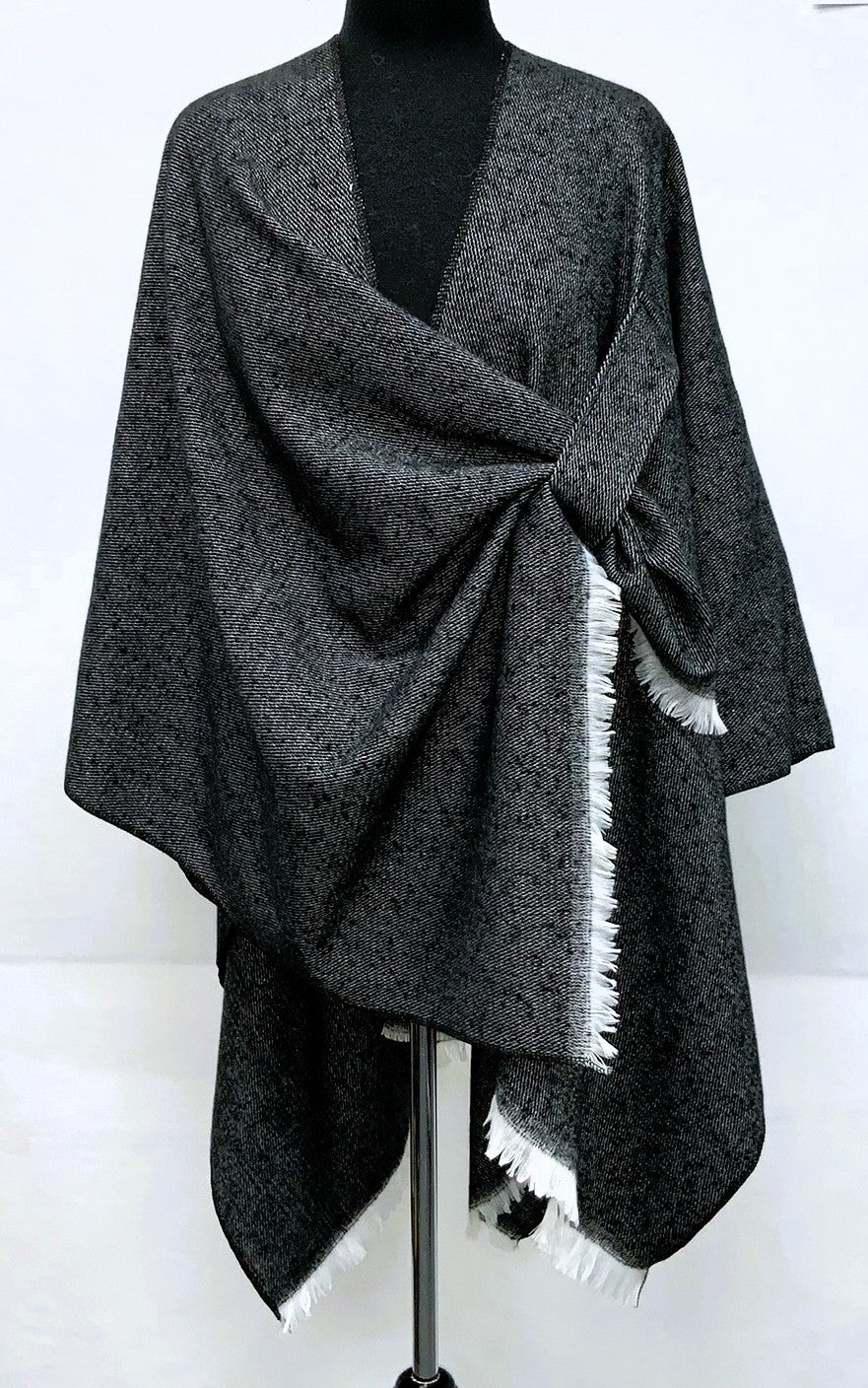 F11934-1-Open Poncho w/ Loop - Dk Grey