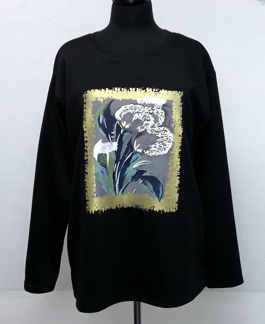 F11975-1-Fun Sweat Top Flower - Black
