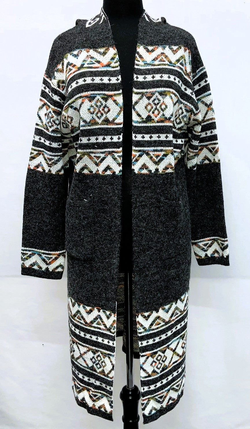F11983-Sweater Long w /Hoodie - Charcoal