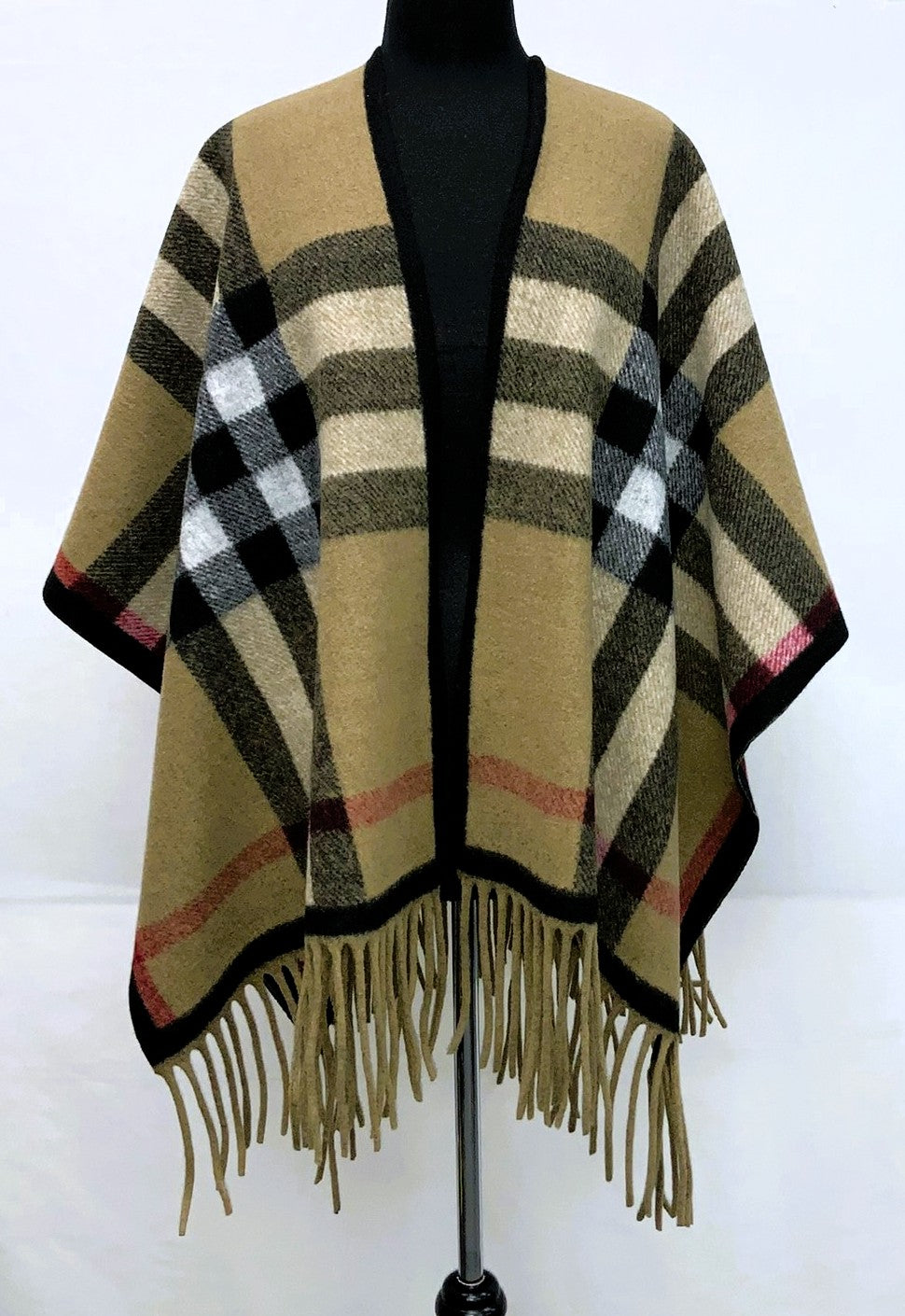 F11991-1-Poncho - Beige Checker
