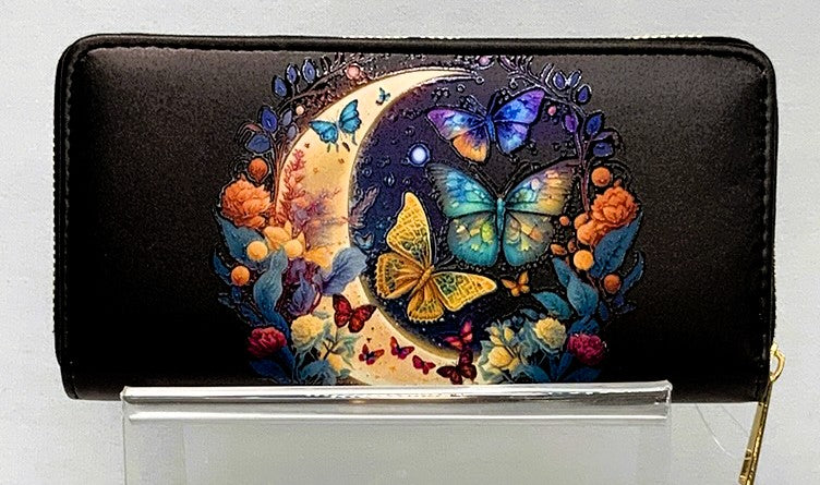HW3001-Wallets Hand Painted Butterfly - Black