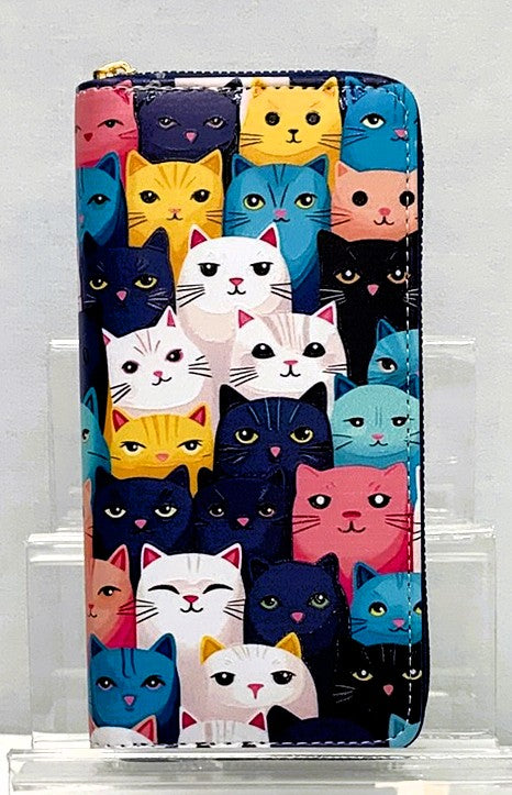 HW3008-Wallets Hand Painted Cats - Royal Blue