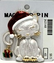 J62148-Magnetic Broach Xmas Cat - White