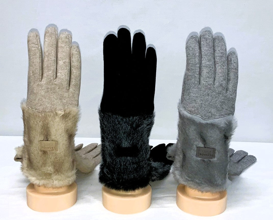 N03207-Gloves W/ FAUX - BK-6 TAU-2  GY-2 BEI-2 (12 prs/Pack)