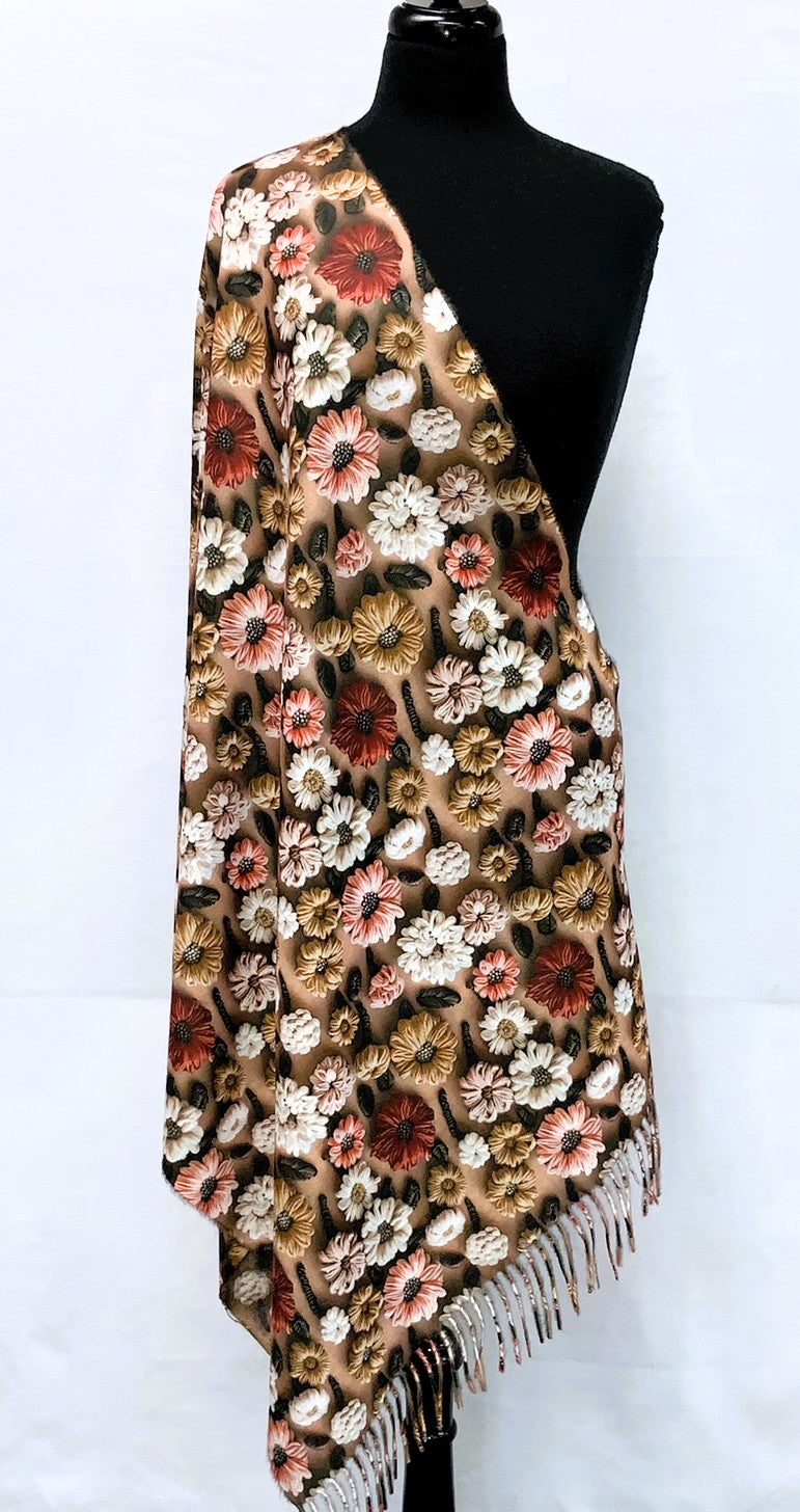 SD2617-2-Shawl- Flower - Brown