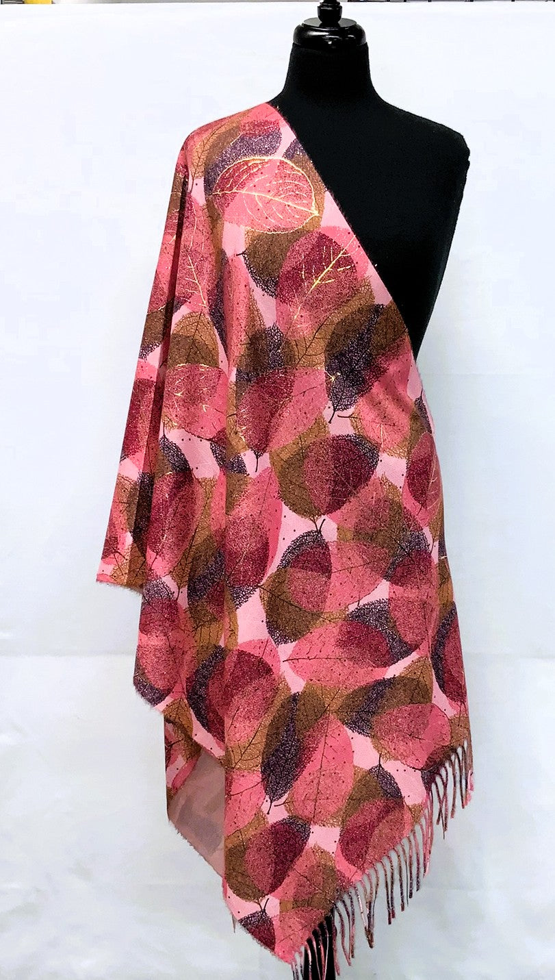 SD2623-1-Shawl Glitz Leaves - Pink