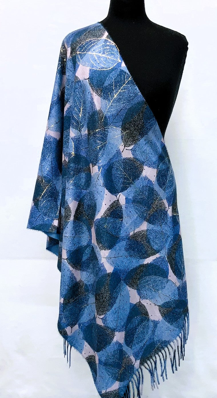 SD2623-2-Shawl Glitz Leaves - Blue