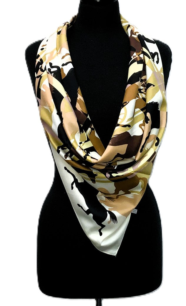 SV1936-2-Sq Scarves - Br/Beige Horse