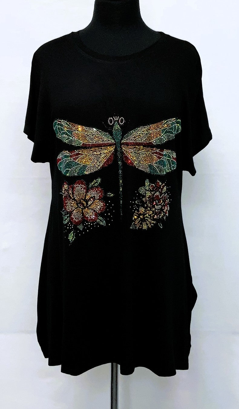 XT55TS30077-Tunic55 - Dragonfly w Flowers