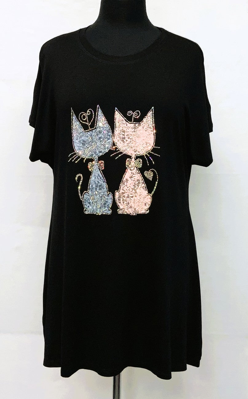 XT55TS30095-Tunic55 - 2 Cats Blue & Pink Lace