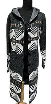 F10969-Long Sweater Hooded Pocket Charcoal  -
